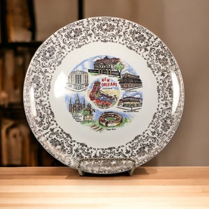 Plato de recuerdo del estado de Luisiana, Nueva Orleans, plato de Mardi Gras, platos de arte de pared coleccionables de piedra de hierro estadounidense vintage