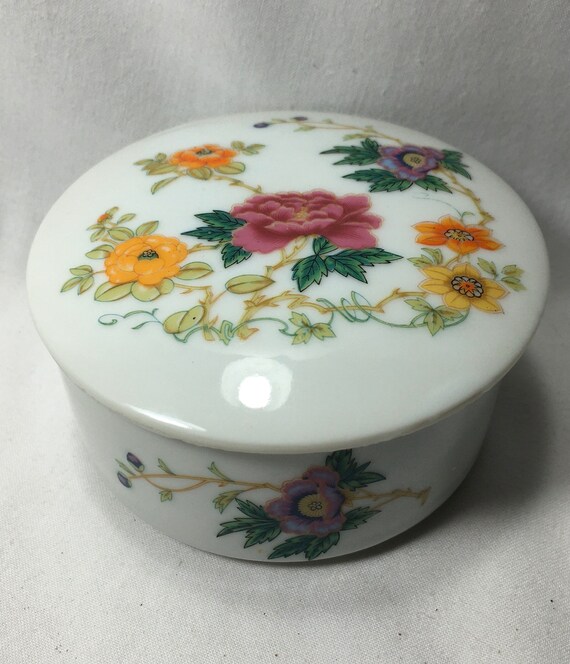 TAKAHASHI Porcelain Trinket Box Japan Round Floral Ceramic Etsy