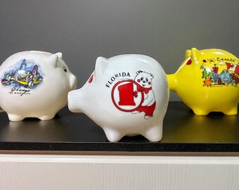 Vintage Souvenir Piggy Bank: Chicago, Florida, Canada - Ceramic Coin Bank