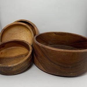 Tazones de madera vintage, ensaladera de madera juego de 4 piezas - Teakwood? - Mediados de siglo moderno