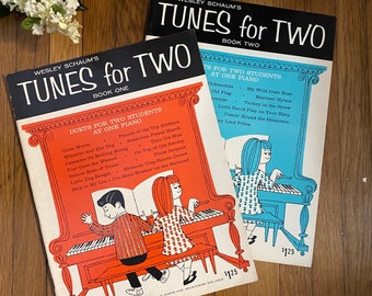 Tunes for Two Book One & Book Two Sheet Music by Wesley Schaum | Duets For Two Students At One Piano || Vintage