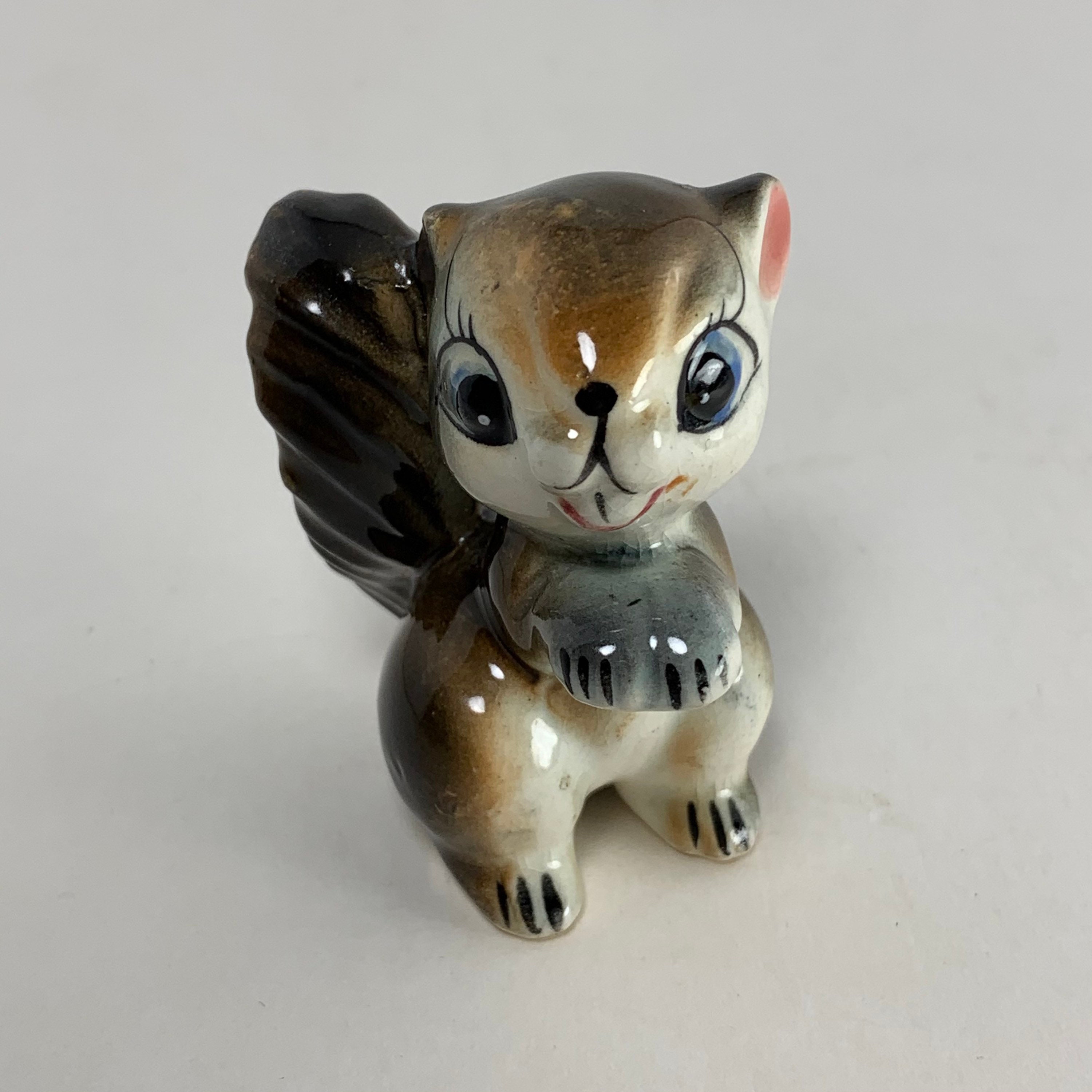 Squirrel Glazed Ceramic Figurine Hand Painted Japan Etsy