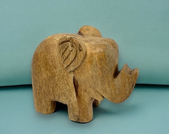 Vintage Carved Elephant Figure, Wood Elephant