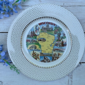 Wisconsin State Souvenir Plate - ENCO Views of America Series - Wisconsin Gifts and Souvenirs- vintage decorative plate