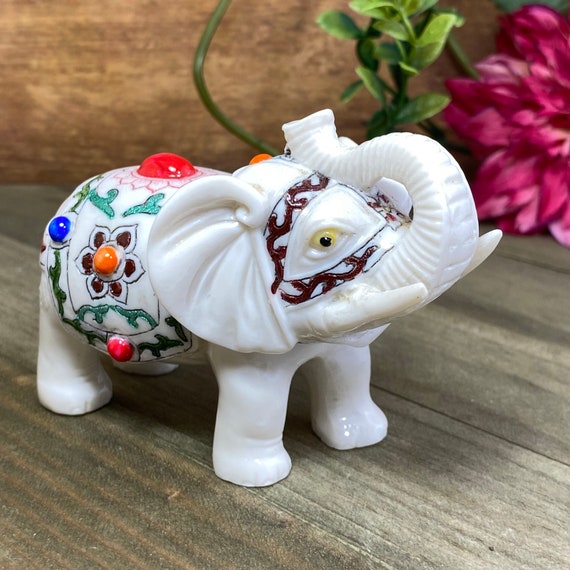 White Elephant Figurine Trunk Up Vintage Elephant Statue | elephant lovers gift | boho decor