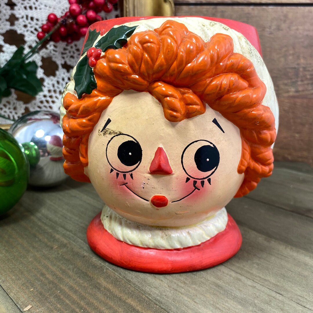 Vintage Raggedy Ann Flower Pot Head Vase, Christmas Vase Etsy