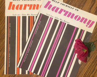 Edna Mae Burnam Help Yourself to Harmony Book One, Book Two - Beginner Adult Piano Lesson Book,  vintage sheet music