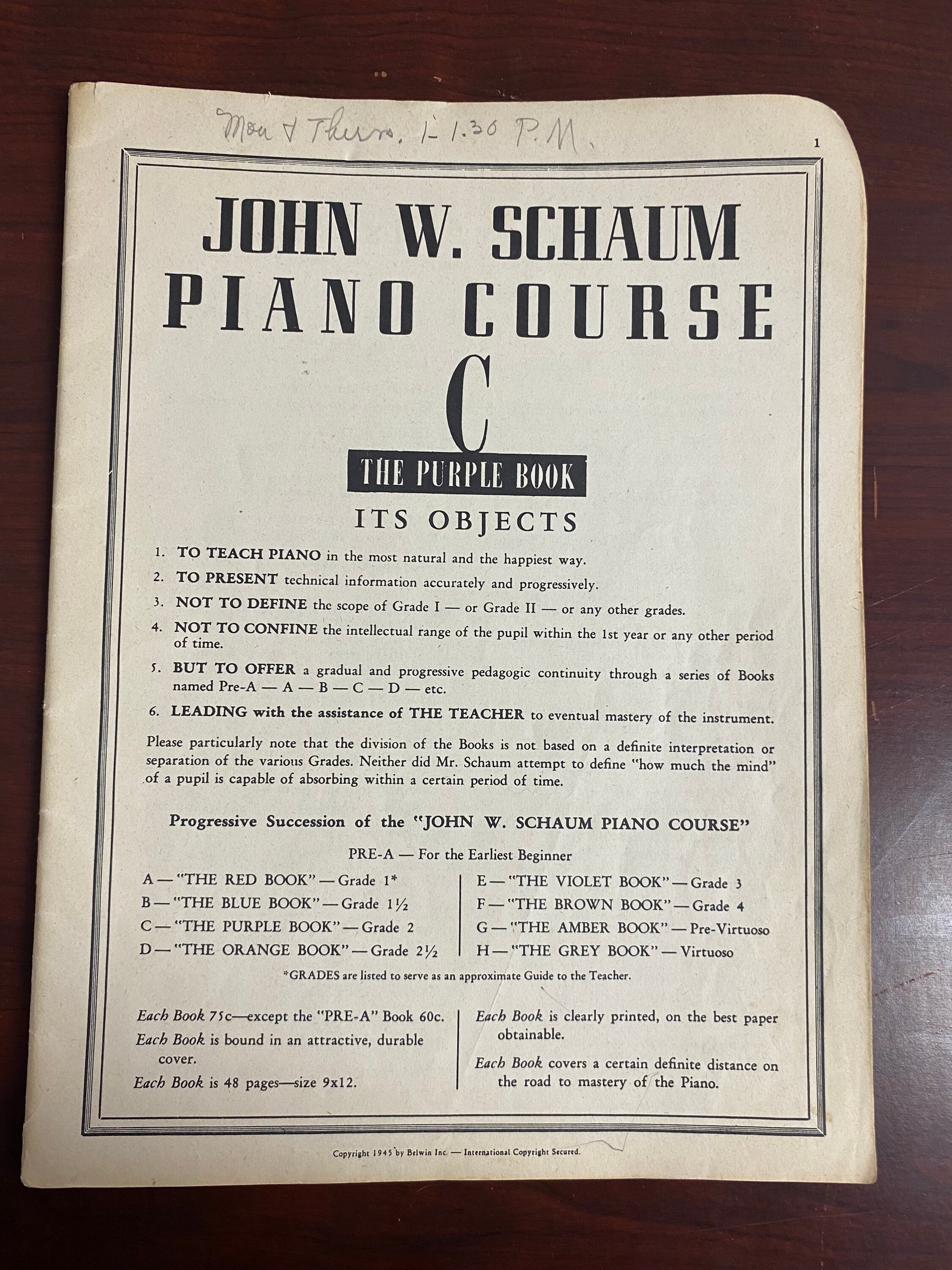 ビンテージJOHN W. SCHAUMBURG PIANO指導本(‘45年Be. Vintage John W. Schaum Piano Course C - the Purple Book 1945 - Etsy