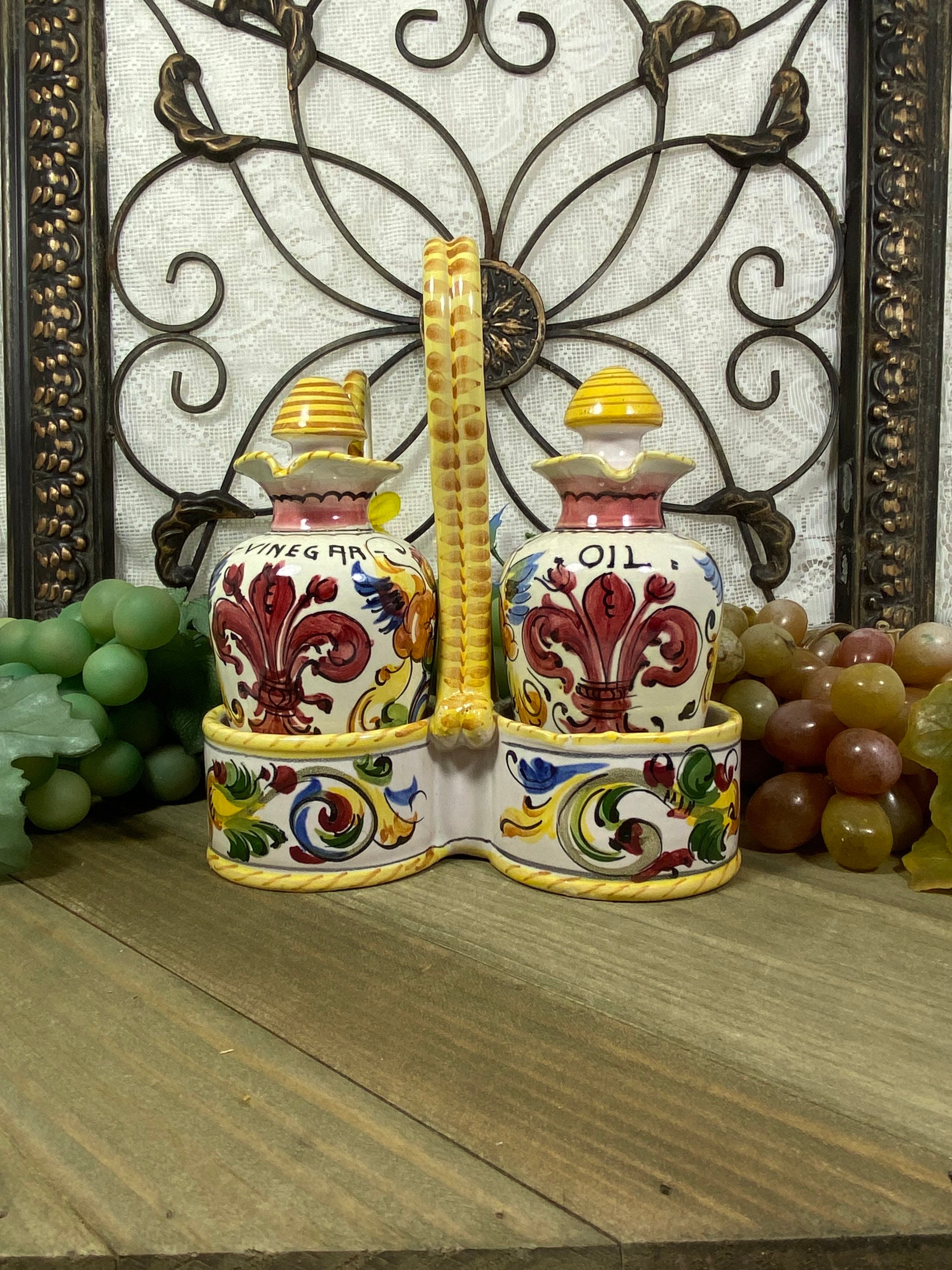 Vintage Italian Vinegar and Oil Cruet Set Hand Painted Fleur Etsy