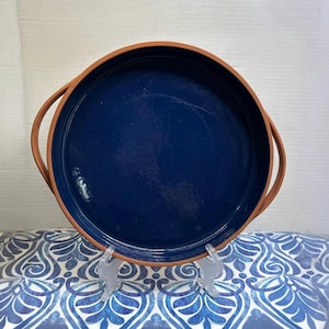 Vintage Indoor Outfitters Over & Back Baking Dish, Terracotta and Cobalt Blue Glazed Baking Casserole Dish
