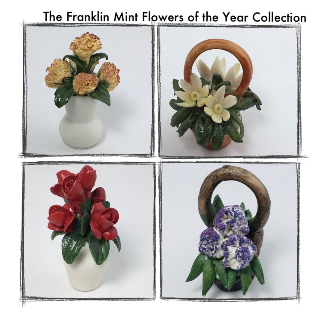 オブジェ　FRANKLIN MINT 薔薇Porcellane Franklin Mint Flower of the Year Miniature Porcelain Flower