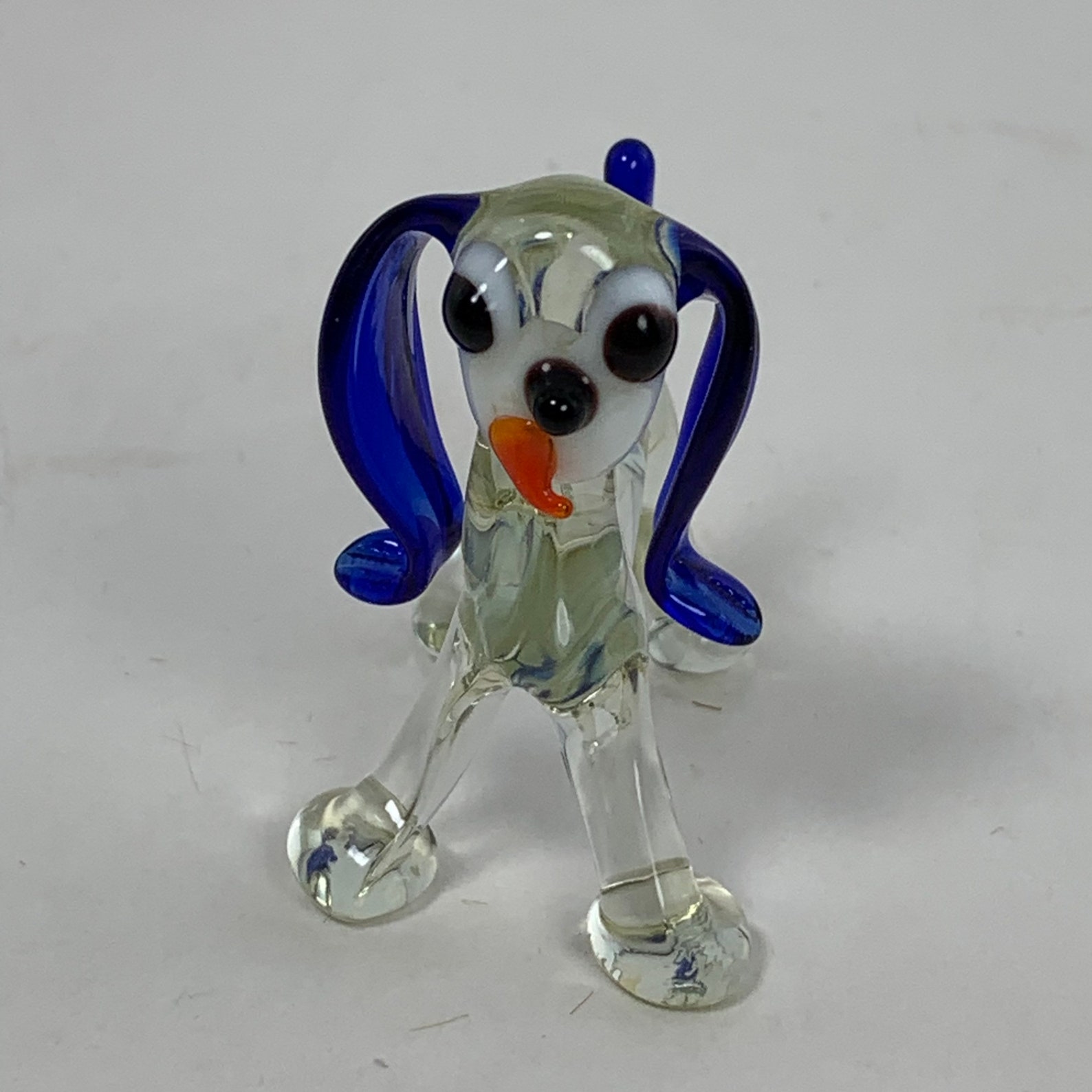 Hand Blown Glass Dog Figurine with Long Blue Ears Etsy