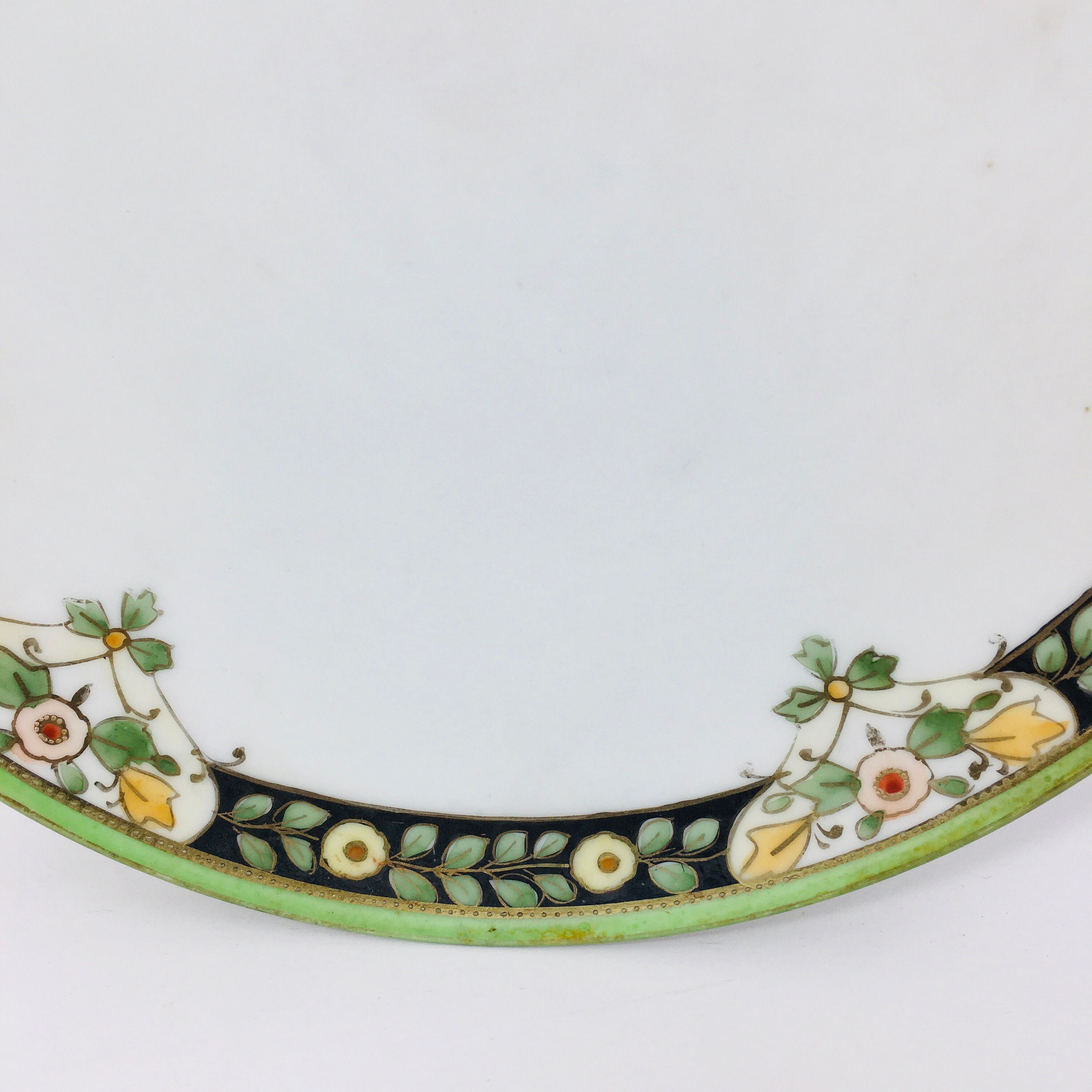 Antique Hand Painted Nippon Plate Green Gold Floral Decor Etsy