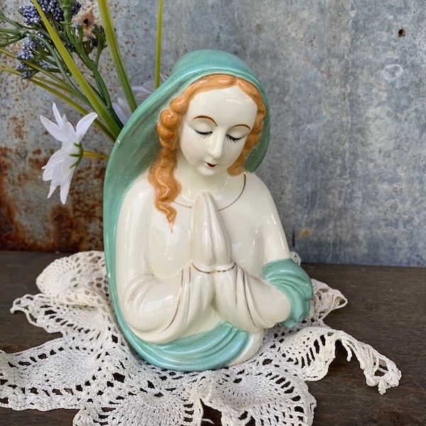 Vintage Virgin Mary Porcelain Planter, Mother Mary Planter, religious decor, Kitschy Home Decor, indoor planter succulents