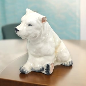 Seated White Polar Bear Figurine Hand Decorated Ceramic