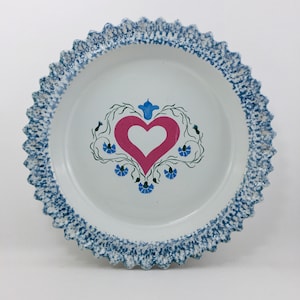 Country Heart Ceramic Pie Plate, Blue & White Speckled Pie Dish, Farmhouse Kitchen Decor