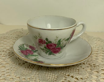 Demitasse Tea Cup & Saucer, Roses with Gold Trim Hand painted, Made in Japan