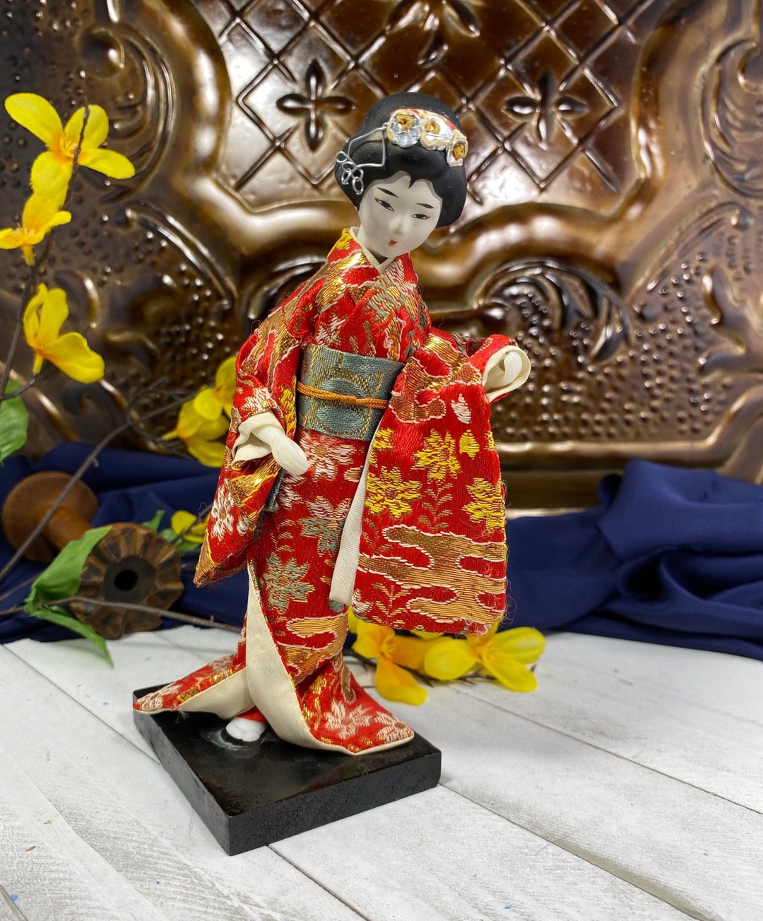 Muñeca Geisha Japonesa De 30 Cm – Figurilla De Yeso Y Seda Para Decoración Y Colección