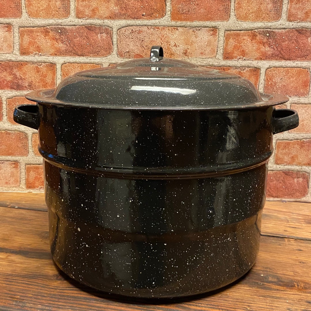 Granite Ware Black Enamel Canning Pot, Enamelware Stock Pot, Lobster Pot, Water Bath Canner Pot