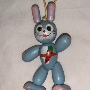 Vintage Wooden Christmas Ornament, Easter Bunny Rabbit Decoration