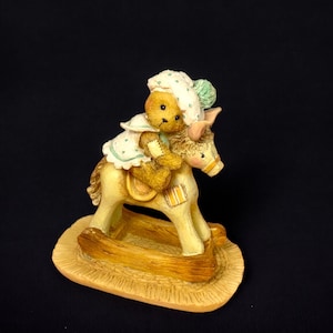 CHERISHED TEDDIES Figurine, Bear Hugs Beth Teddy Bear on Rocking Horse Figurine