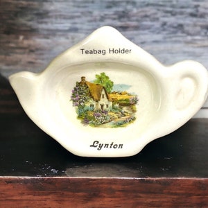 Soporte de bolsita de té vintage, reposacucharas, plato en forma de tetera, plato de bolsita de té, bandeja de baratijas Recuerdo de recuerdo de Lynton