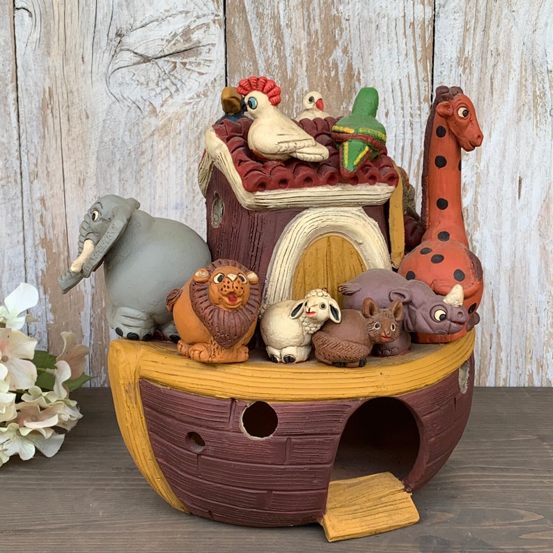 Noahs Ark Figurine Ceramic Noahs Ark Statue Noah Noahs Etsy