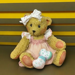 Cherished Teddies Girl Bear Figurine, Amy, Hearts Quilted With Love, 1992