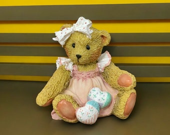 Cherished Teddies Girl Bear Figurine, Amy, Hearts Quilted With Love, 1992