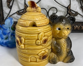 Vintage honingpot met deksel - Bijenkorf en teddybeer Honingpot met deksel, kitscherig keukendecor