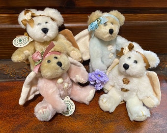 Boyds Bears Plush Angel Bear Ornaments - Serena Goodnight, Cassie Goodnight, Blue Zephyr, and Pink Bear from The Archive Collection