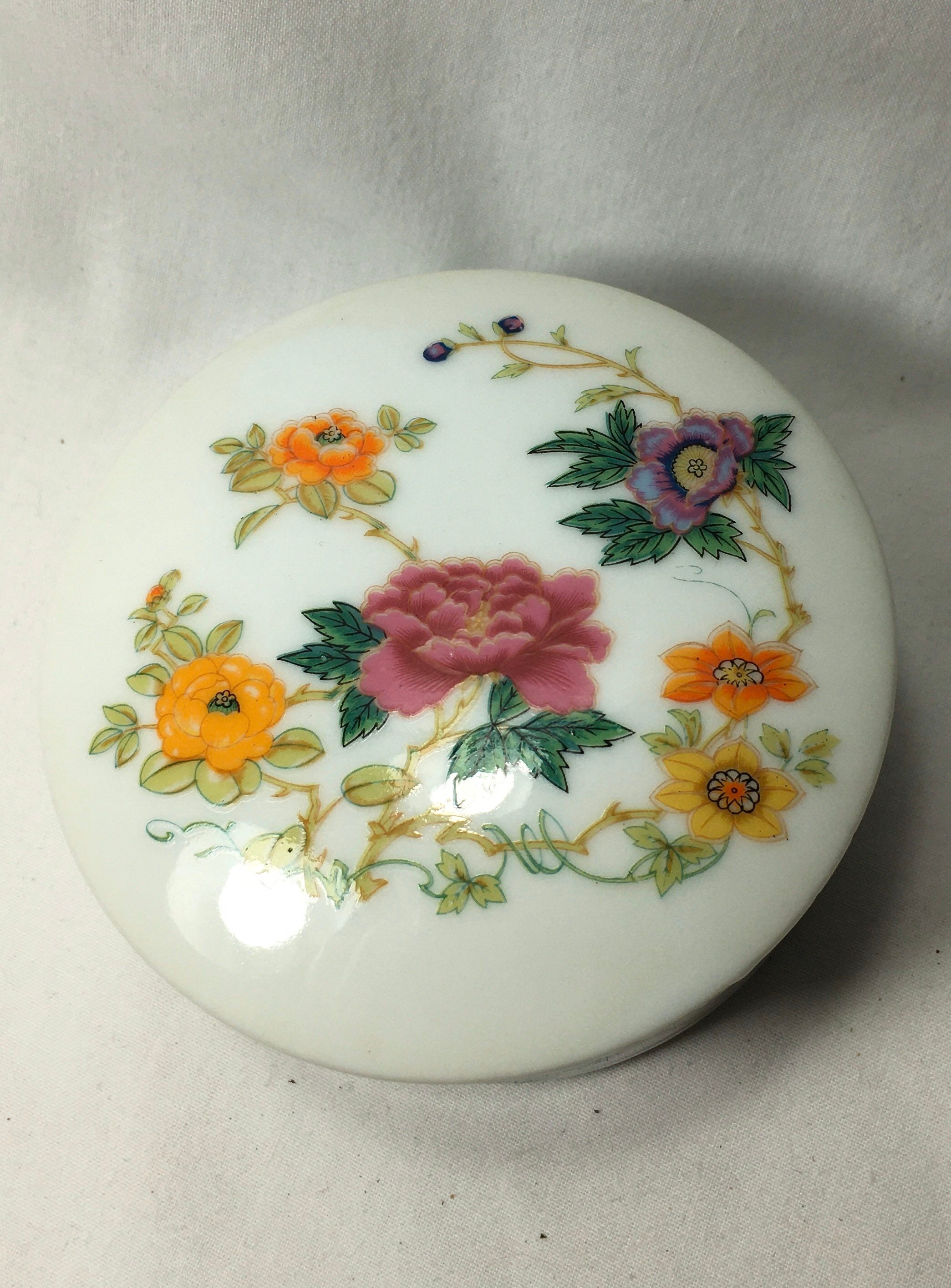 TAKAHASHI Porcelain Trinket Box Japan Round Floral Ceramic Etsy