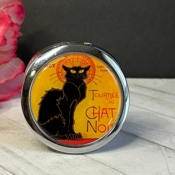 Le Chat Noir Compact Mirror - Français Publicité Parisian Cabaret Paris Black Cat - Make Up Pocket Mirror for Cosmetics