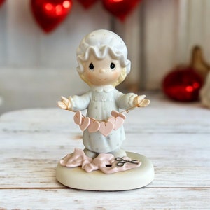 Precious Moments You Have Touched So Many Hearts, E-2821, Enesco, 1983, Porcelain Figurine With Heart Cutouts
