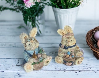 Figuras de conejo de Pascua vintage de la colección K, decoración primaveral