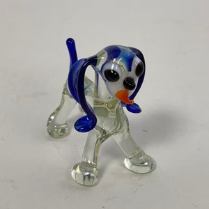 Blown Glass Dog Art Glass Sculpture Small Glass Dog Figurines, Miniature Blown Glass Animal, Miniature Glass Dog, dog lovers gift