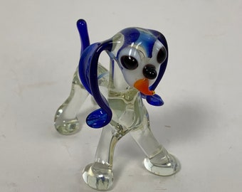 Blown Glass Dog Art Glass Sculpture Small Glass Dog Figurines, Miniature Blown Glass Animal, Miniature Glass Dog, dog lovers gift