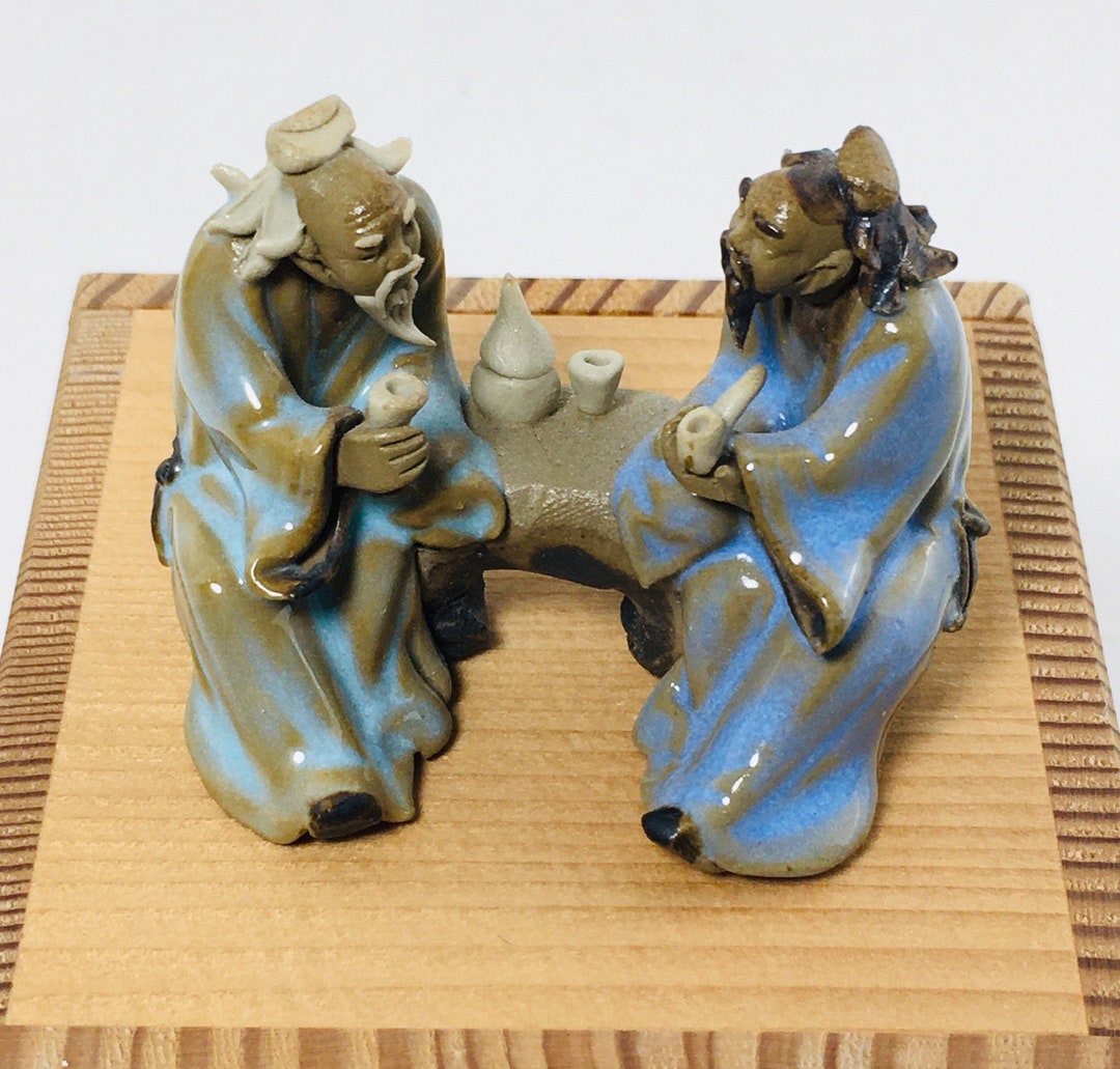 Oriental Asian Clay Mudman Figurine Two Wise Men Etsy