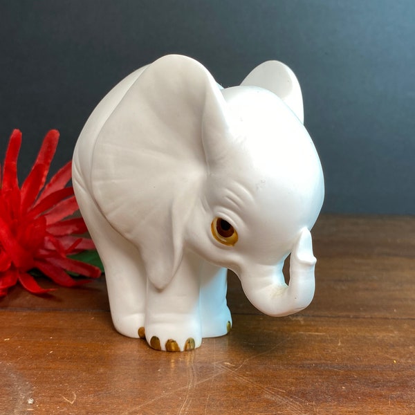 Elephant Figurine, White Fine Bone China Elephant Sculpture by Freeman for GG - George Good