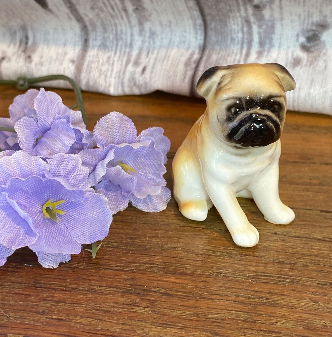 Miniature Ceramic Pug Dog Figurine, Sitting Pug Dog, Pug Dog Gift, Pug
