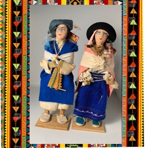 Vintage Ecuador Souvenir Dolls, Wooden Ecuadorean Souvenir Dolls Quito Ecuador, international souvenir dolls
