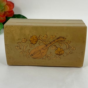 Vintage Reuge Italian Musical Jewelry Box Inlaid Wood Works Carmine Mastellone for Sorrento Specialties L. T. D., Mandolin Design
