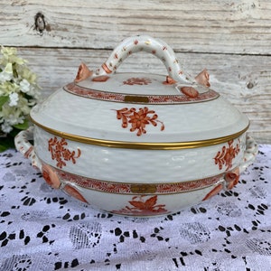 Vintage Herend Covered Dish, Chinese Bouquet Rust Casserole Vegetable Dish, Handcrafted Herend Serving Dish Hungary