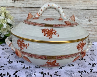 Vintage Herend Covered Dish, Chinese Bouquet Rust Casserole Vegetable Dish, Handcrafted Herend Serving Dish Hungary