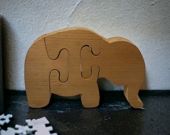 Regalo de rompecabezas de elefante de madera vintage para niños y niñas,
