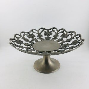 Decorative Footed Metal Serving Tray, Pierced Metal Tray