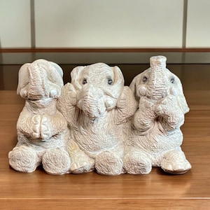 See No Evil Elephant Figurine by Stone Critters, See No Evil Hear No Evil Speak No Evil Elephant Sculpture, Vintage Elephant Decor