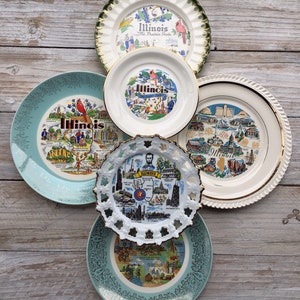 Platos de recuerdo de Illinois, platos de exhibición coleccionables antiguos de Illinois
