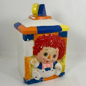 Raggedy Ann Cookie Jar Rare Vintage Kato Kogei MidCentury Ceramic Sculpted Biscuit Jar