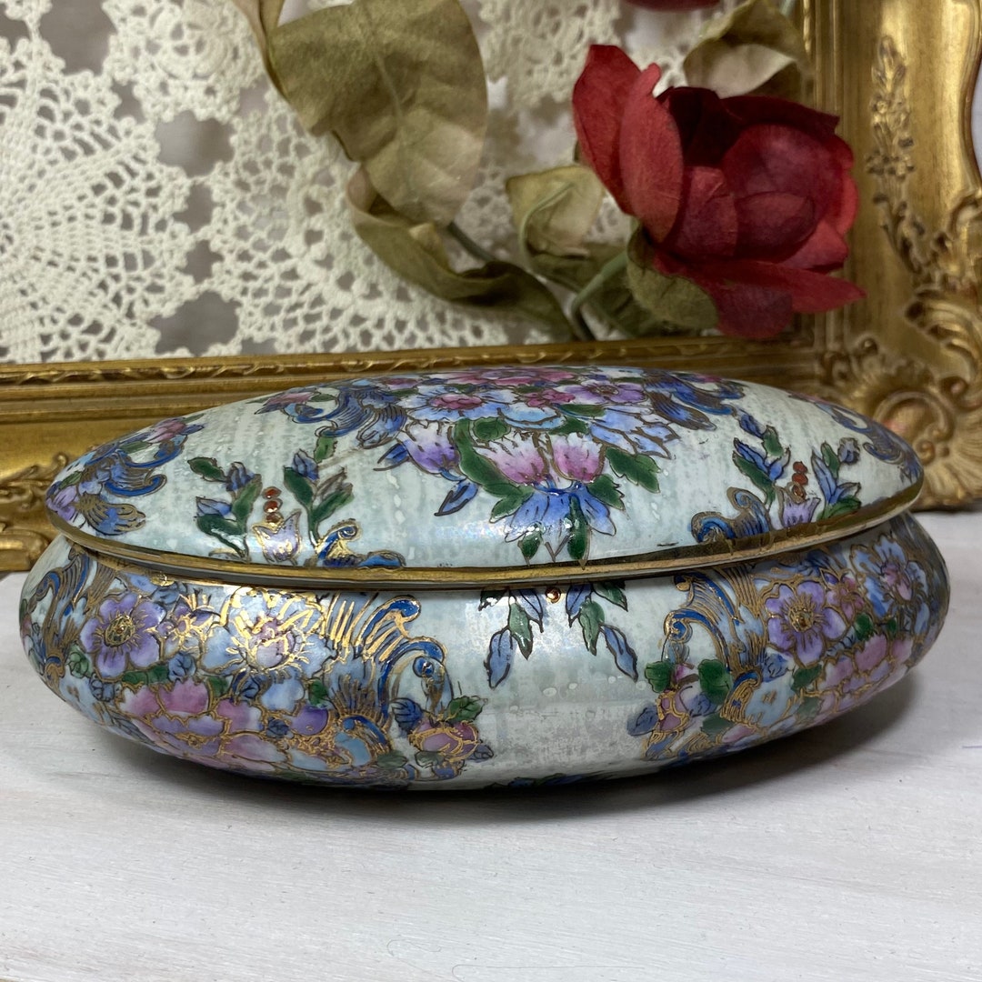 Vintage HFP Macau Cloisonné Decorative Porcelain Box With Lid, Oriental ...